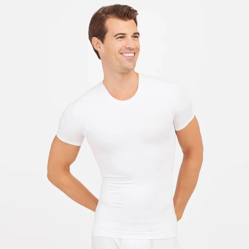 🆕️ Spanx Men White V Neck T Shirt Short Sleeve Slim Fit Undershirt Tee XXL NWOT